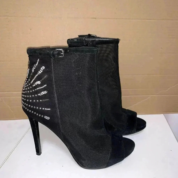 Guess Women's Polli Black Fabric Peep Toe Ankle, mesh style Boots 71/2 M. - Picture 1 of 10